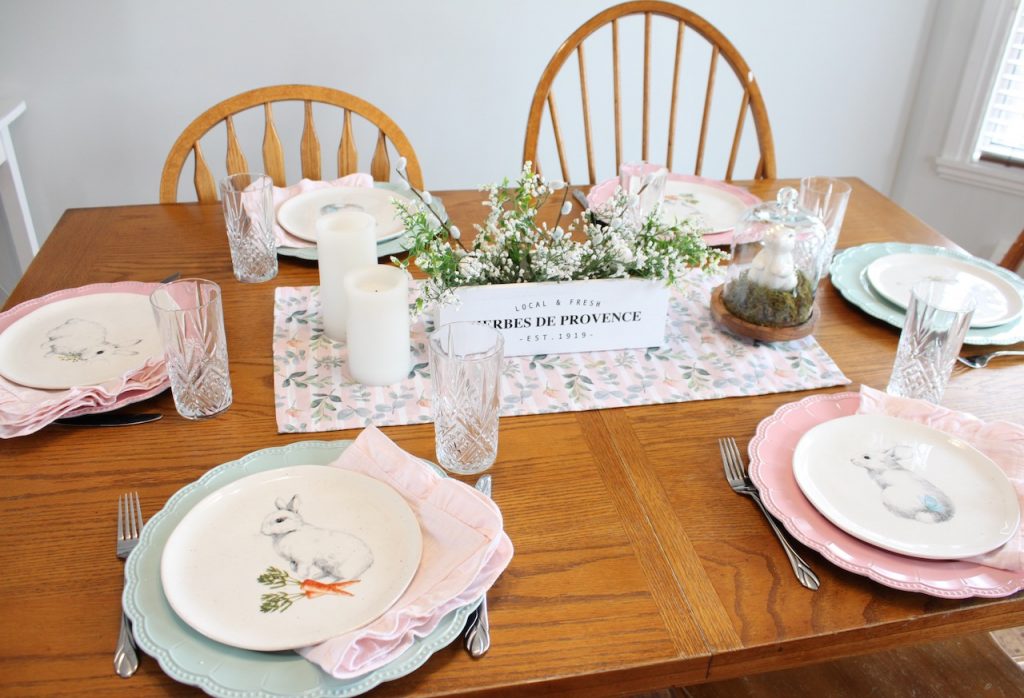 Side view of spring tablescape