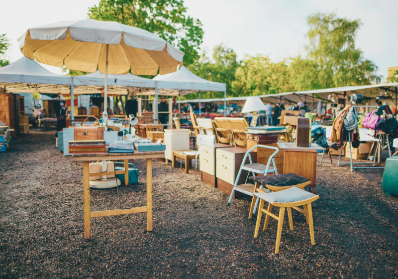 Outdoor flea market with thrifted home decor 2