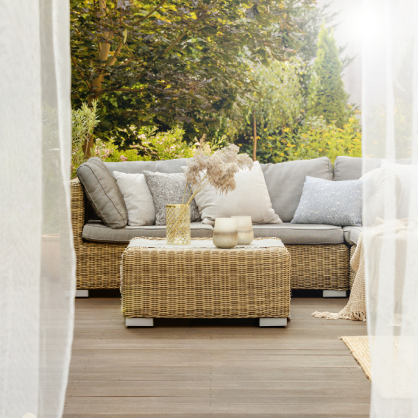 Light and airy outdoor furniture for summer on a deck