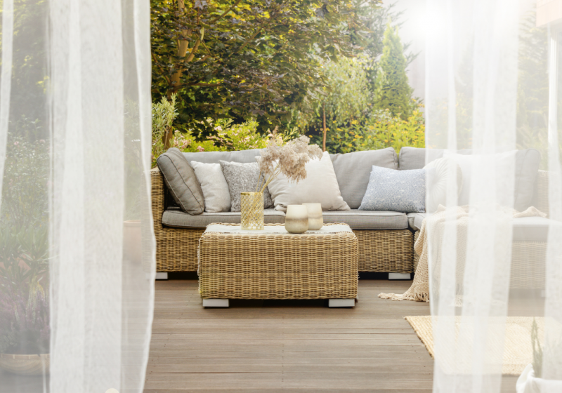 Light and airy outdoor furniture for summer on a deck
