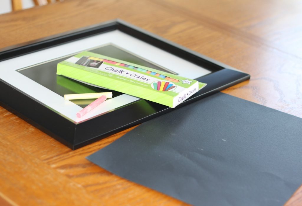 Black frame, paper and chalk for DIY sign