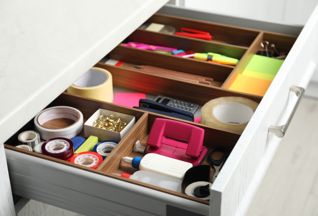 neatly organized desk drawer